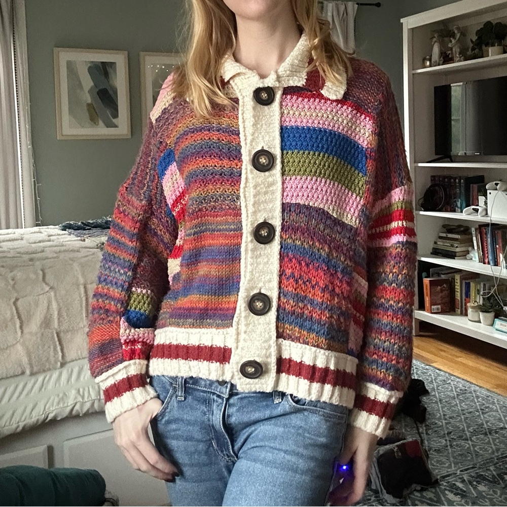 urban outfitters chunky rainbow cardigan sweater